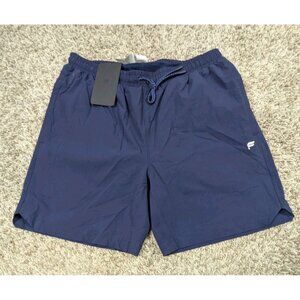 NEW Fabletics The 7” Swim Trunk Mens Large Shorts Navy Blue Pocket Lined Liner